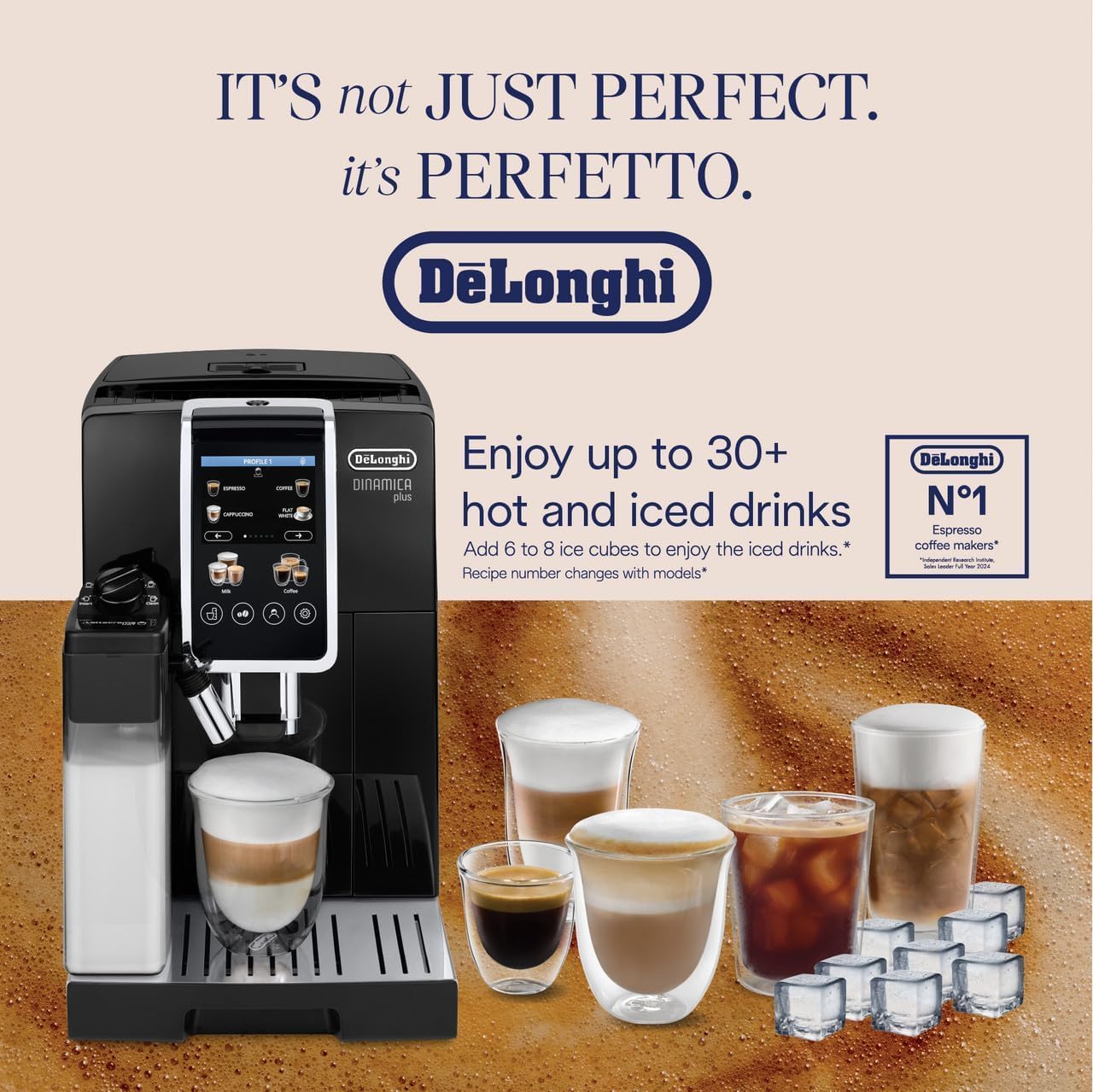 De'Longhi Coffee Machine DINAMICA PLUS Fully Automatic Espresso Machine with 30+ Hot & 3