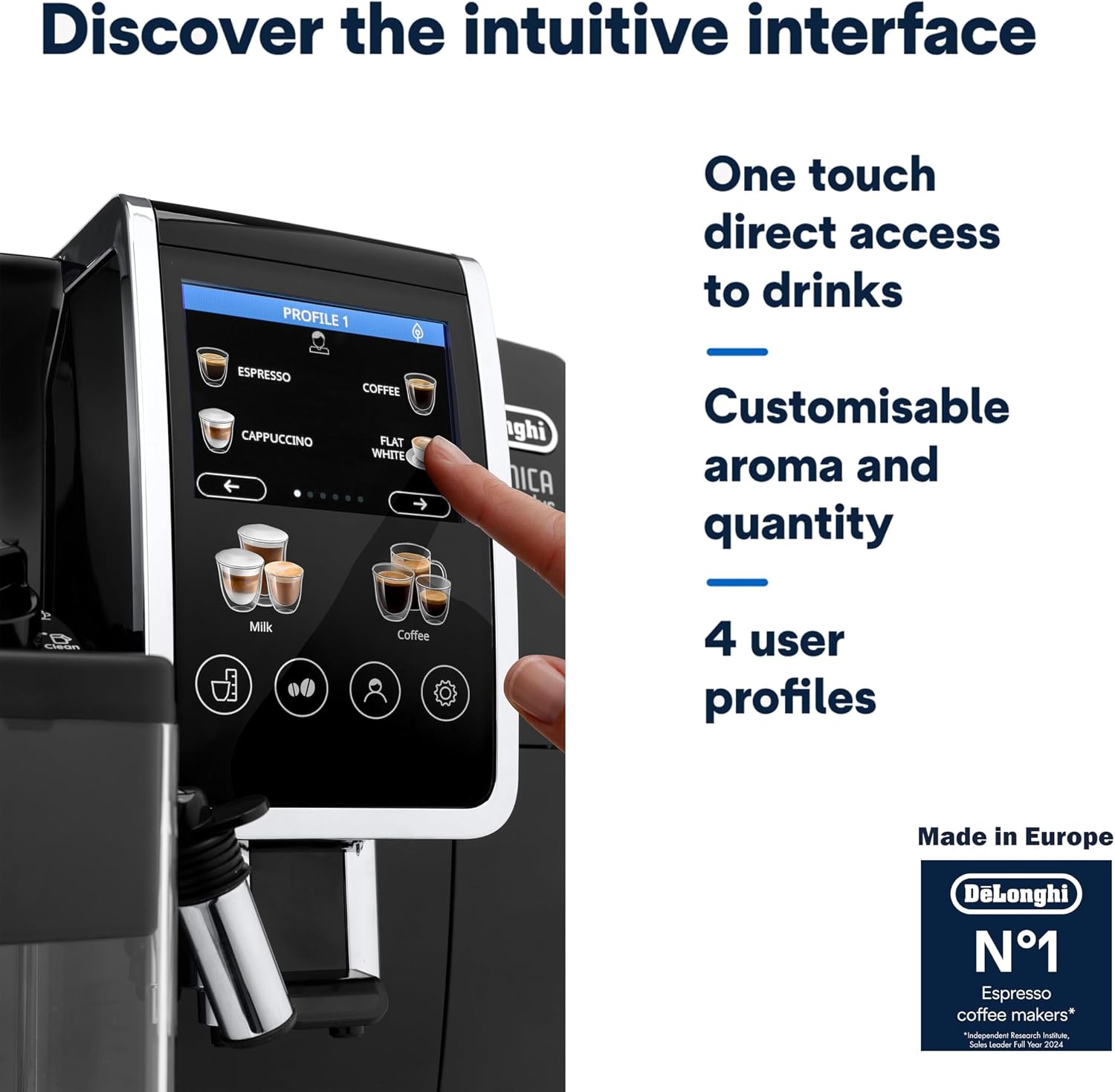De'Longhi Coffee Machine DINAMICA PLUS Fully Automatic Espresso Machine with 30+ Hot & 4